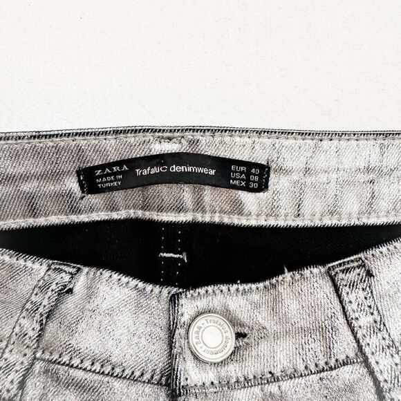 Zara Silver Metallic Gray Silver Denim Skinny Zip Up Jeans Size 8 - Picture 4 of 8